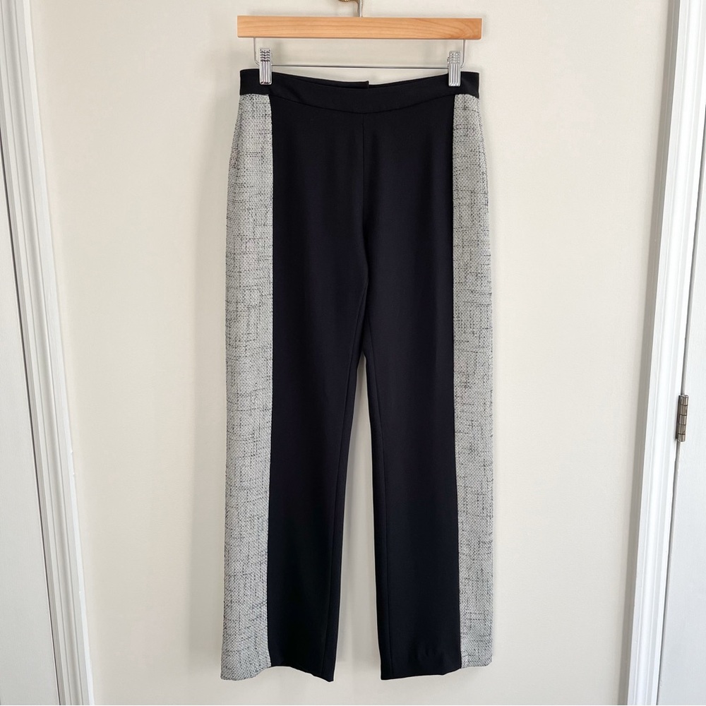 Emmelle $595 Black Gray Woven Colorblock Tuxedo Stripe Straight Wide Leg Pants S